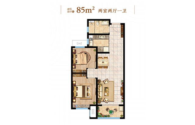 金辉项目建面约85㎡户型效果图